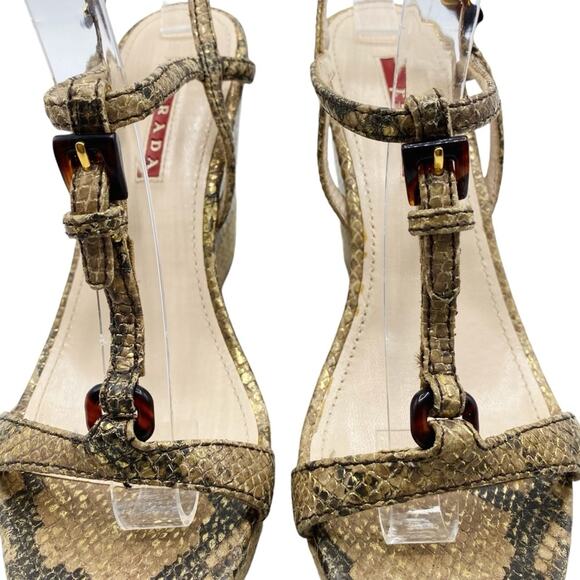 Prada Python T-strap Platform Wedge Sandals size 36.5 - Picture 9 of 16